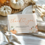 Pompoen Herfst Baby shower Dank u kaart<br><div class="desc">Introductie van onze Pumpkin Autumn Baby shower Thank You Card, ontworpen om uw dankbaarheid te uiten met seizoensgebonden charme. Met een prachtig pompoenontwerp en warme herfstkleuren is deze bedankkaart perfect voor het verzenden van oprechte berichten naar uw gasten. Ideaal als aanvulling op uw herfst-thema baby shower, het voegt een doordachte...</div>