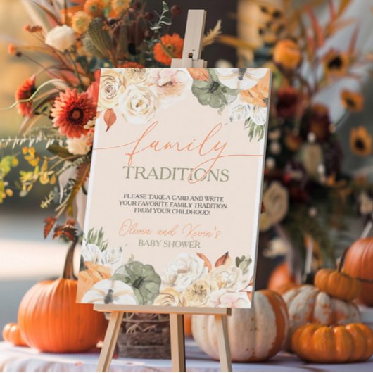 Pompoen Herfst Baby shower Familietradities Reclamebord Met Voetstuk