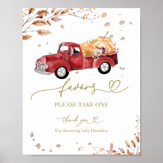 Pompoen Herfst Baby shower Favors Sign Poster (Voorkant)
