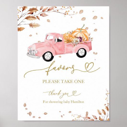 Pompoen Herfst Baby shower Favors Sign Poster (Voorkant)