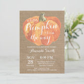 Pompoen Herfst Baby shower Invitation Burlap Kaart (Staand voorkant)