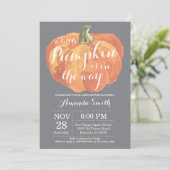 Pompoen Herfst Baby shower Invitation Grey Kaart (Staand voorkant)