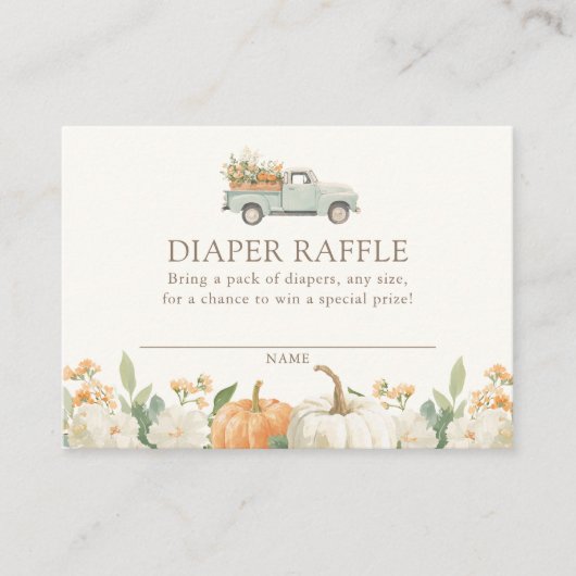 Pompoen Herfst Baby shower Luier Raffle Ticket Informatiekaartje (Voorkant)