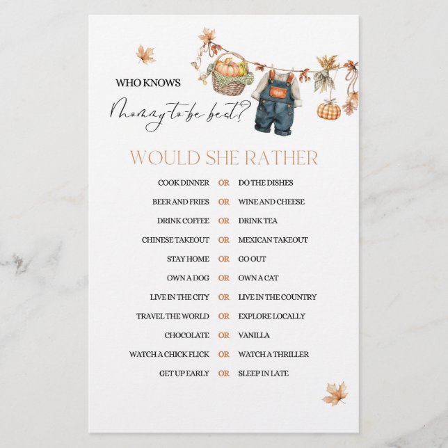 Pompoen Herfst Baby shower Mama Game (Voorkant)