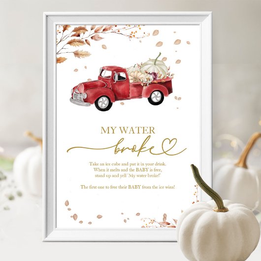 Pompoen Herfst Baby shower Mijn Water Broke Game Poster