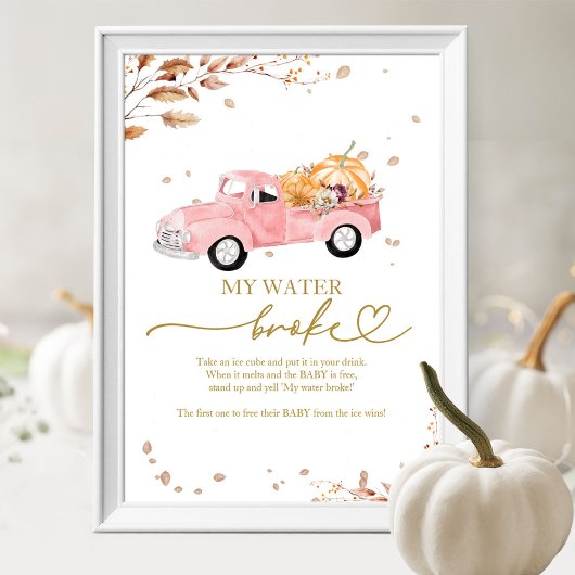 Pompoen Herfst Baby shower Mijn Water Broke Game Poster