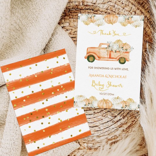 Pompoen Herfst Baby shower Oogst Dank u Bedankkaart