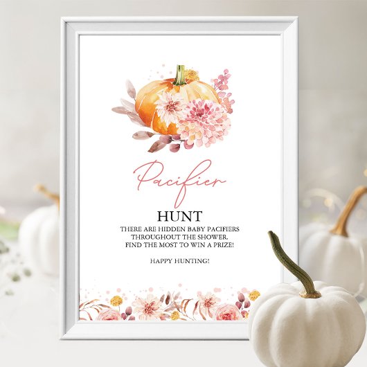 Pompoen Herfst Baby shower Pacifier Hunt Sign Poster