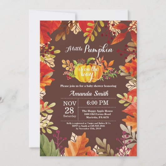 Pompoen Herfst Baby Shower Uitnodiging (Voorkant)