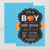 Pompoen Herfst Baby Shower Uitnodiging Blauwe Chev (Voorkant / Achterkant)