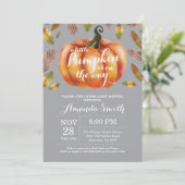 Pompoen Herfst Baby Shower Uitnodiging Grijs (Staand voorkant)