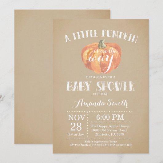 Pompoen Herfst Baby shower Uitnodiging Vintage (Voorkant / Achterkant)