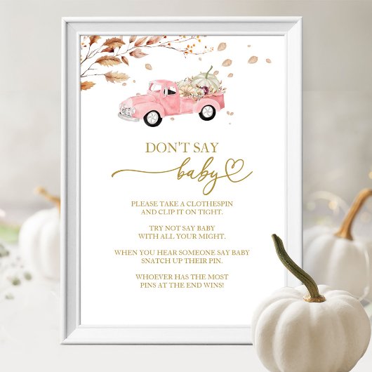 Pompoen Herfst Baby shower Zeg niet Baby Game Sign Poster