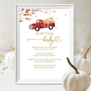 Pompoen Herfst Baby shower Zeg niet Baby Game Sign Poster