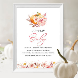 Pompoen Herfst Baby shower Zeg niet Baby Game Sign Poster