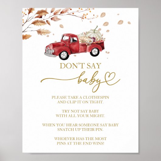 Pompoen Herfst Baby shower Zeg niet Baby Game Sign Poster (Voorkant)