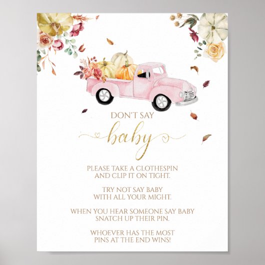Pompoen Herfst Baby shower Zeg niet Baby Game Sign Poster (Voorkant)