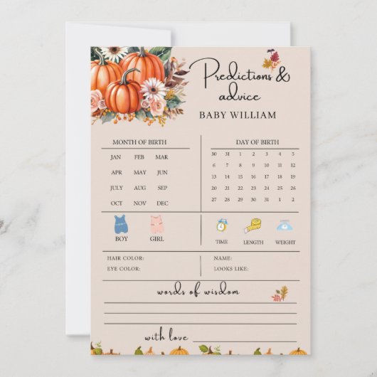 Pompoen Herfst Baby Voorspellingen Advies Spelkaar Kaart (Voorkant)