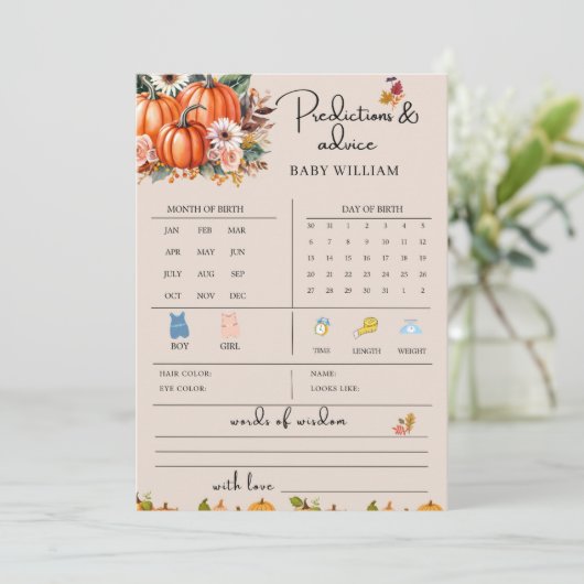 Pompoen Herfst Baby Voorspellingen Advies Spelkaar Kaart (Staand voorkant)