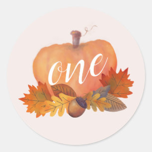 Pompoen herfst bladeren roze verjaardag ronde sticker