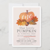 Pompoen Herfst Bladeren Roze Virtual 1e Verjaardag Kaart (Voorkant)