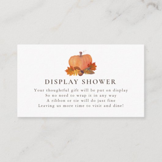 Pompoen Herfst Bladeren Witte Display Douche Informatiekaartje (Voorkant)