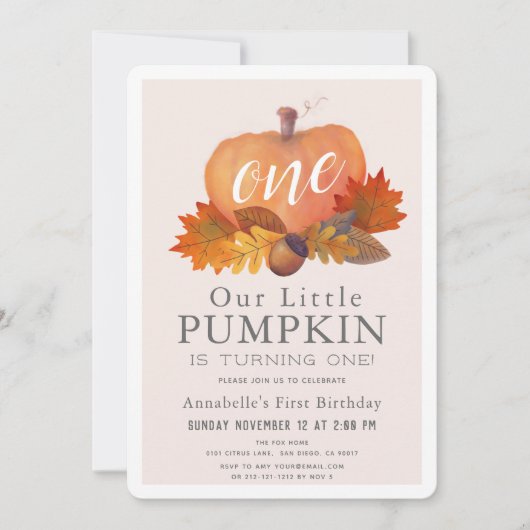 Pompoen Herfst Blauw Roze Meisje 1e Verjaardag Kaart (Voorkant)