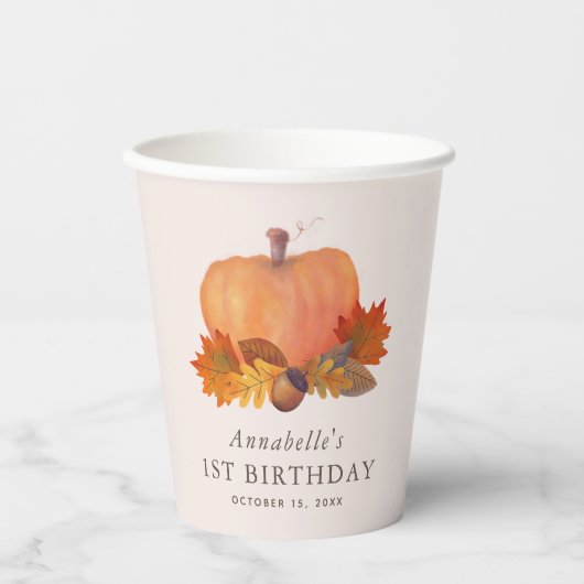Pompoen Herfst Blauw Roze Verjaardag Papieren Bekers (Voorkant)