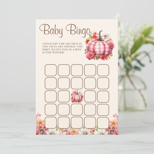 Pompoen Herfst Bloemen Baby shower Baby Bingogame Kaart (Staand voorkant)