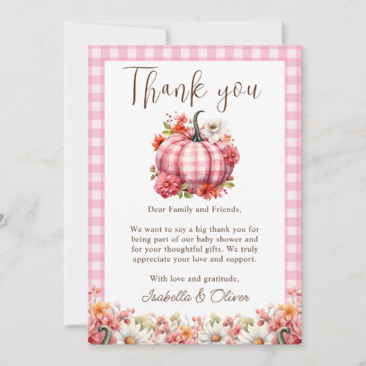 Pompoen Herfst Bloemen Baby shower Dank u kaart (Voorkant)