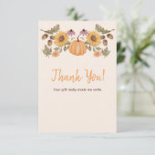 Pompoen Herfst Bloemen Herfst Baby shower Bedankkaart (Staand voorkant)