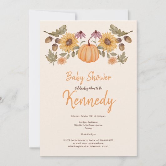 Pompoen Herfst Bloemen Herfst Baby shower Kaart (Voorkant)