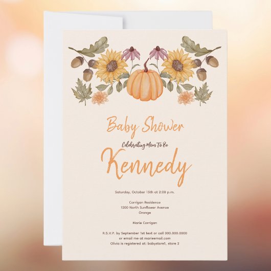 Pompoen Herfst Bloemen Herfst Baby shower Kaart