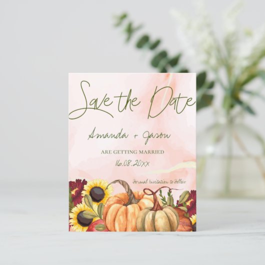 Pompoen Herfst Bloemen Herfst Bruiloft Save The Da (Staand voorkant)