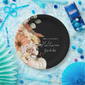 Pompoen Herfst Bloemen Script Halloween Soirée Zwa Papieren Bordje (Feest)