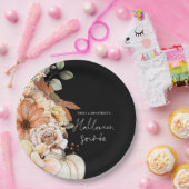 Pompoen Herfst Bloemen Script Halloween Soirée Zwa Papieren Bordje (Feest)