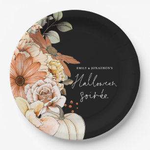 Pompoen Herfst Bloemen Script Halloween Soirée Zwa Papieren Bordje