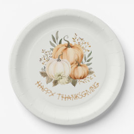 Pompoen Herfst Bloemen Thanksgiving Diner Papieren Bordje