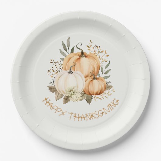 Pompoen Herfst Bloemen Thanksgiving Diner Papieren Bordje (Voorkant)