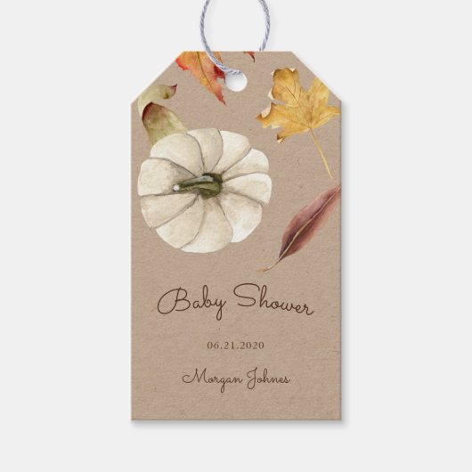 Pompoen Herfst Bloemvormig Monogram Baby shower Cadeaulabel (Voorkant)
