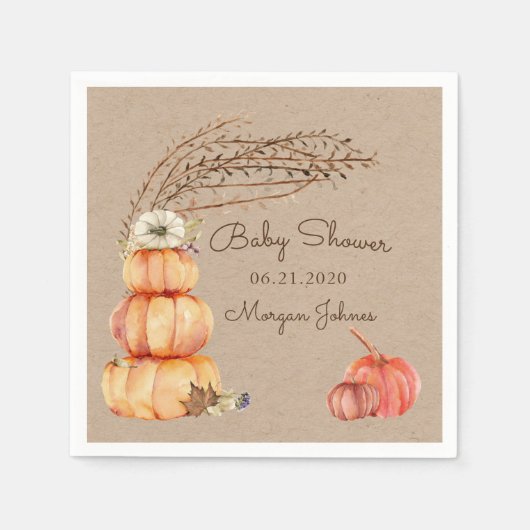 Pompoen Herfst Bloemvormig Monogram Baby shower Servet (Voorkant)