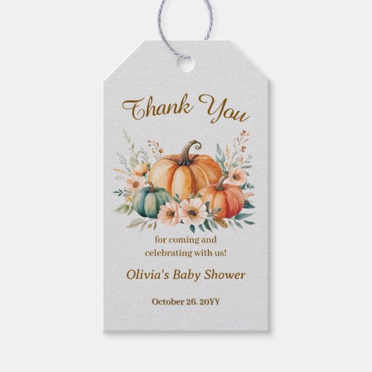 Pompoen Herfst Boho Bloemige Dankjewel Cadeaulabel (Voorkant)