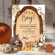 Pompoen Herfst Bosdier Baby Shower Uitnodiging