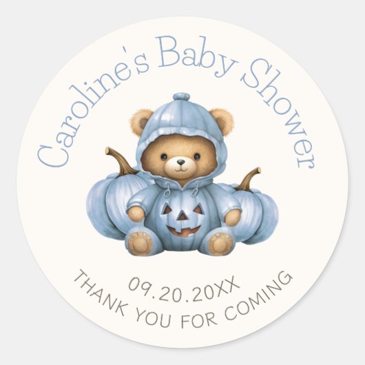 Pompoen Herfst Boy Shower Verjaardag Ronde Sticker (Voorkant)