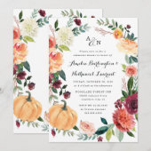 Pompoen herfst chique bloemenrustiek repetitie din kaart (Voorkant / Achterkant)