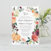 Pompoen herfst chique bloemenrustieke verlovingsfe kaart (Staand voorkant)