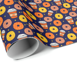 Pompoen Herfst Donuts & Coffee Thanksgiving Blauw Cadeaupapier