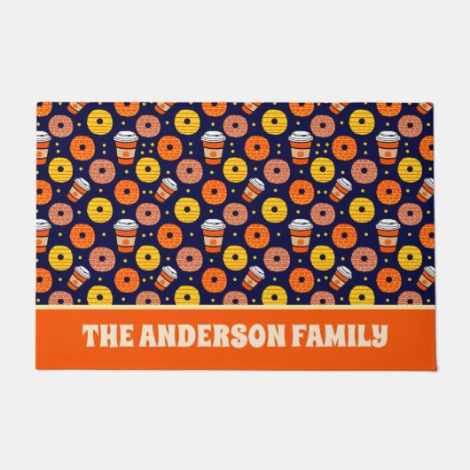 Pompoen Herfst Donuts & Coffee Thanksgiving Blauw Deurmat (Voorkant)