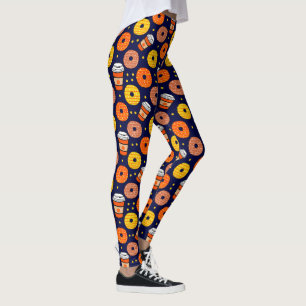 Pompoen Herfst Donuts & Coffee Thanksgiving Blauw Leggings