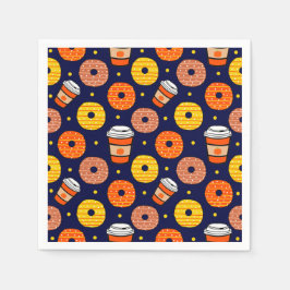 Pompoen Herfst Donuts & Coffee Thanksgiving Blauw Servet